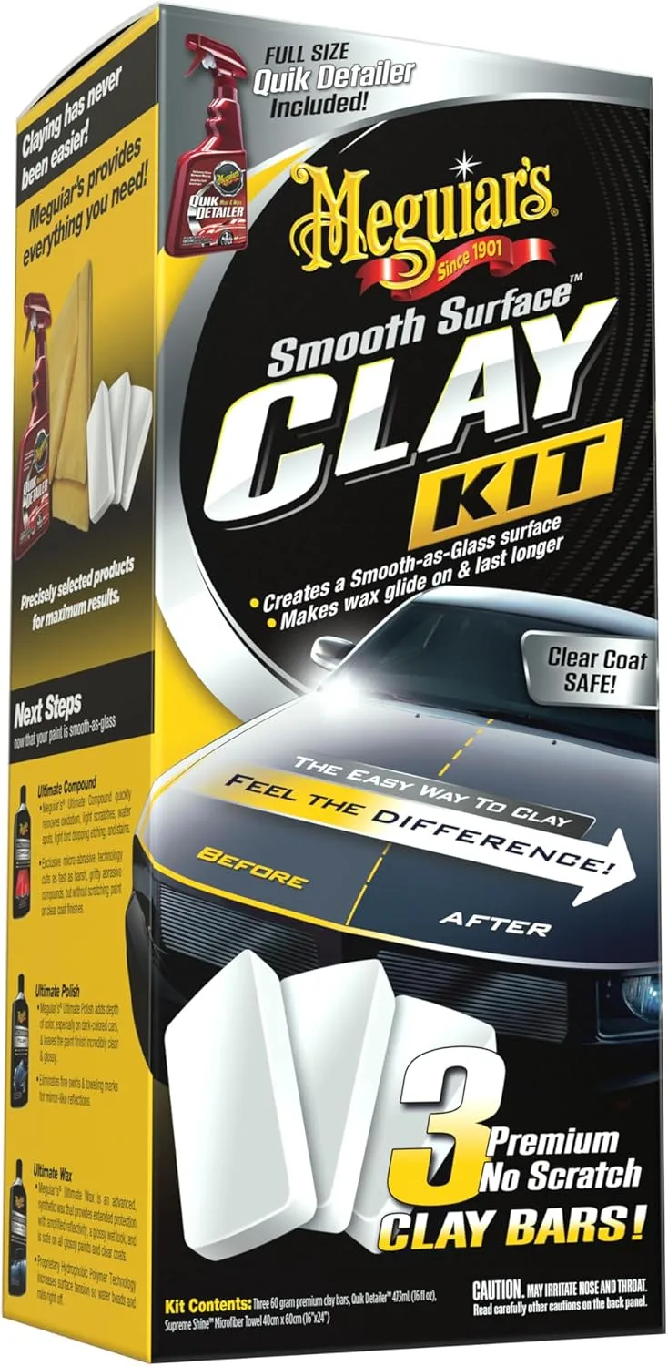 Meguiar's G191700 Smooth Surface Clay Kit, Safe and Easy Car Claying for Smooth as Glass Finish Clay Kit (180g)