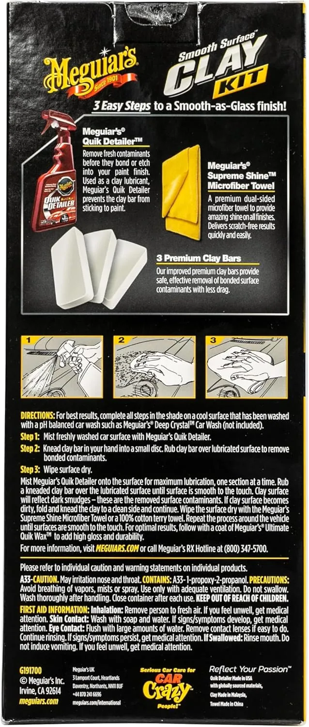 Meguiar's G191700 Smooth Surface Clay Kit, Safe and Easy Car Claying for Smooth as Glass Finish Clay Kit (180g)
