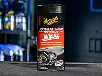 Meguiar's Natural Shine Protectant Wipes - 30 Full Size Car Care Wipes Clean and Protect Vinyl, Rubber, and Plastic Surfaces - Streak-Free Wipes with UV Protection and Leave a Satin, Non-Greasy Shine