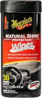 Meguiar's Natural Shine Protectant Wipes - 30 Full Size Car Care Wipes Clean and Protect Vinyl, Rubber, and Plastic Surfaces - Streak-Free Wipes with UV Protection and Leave a Satin, Non-Greasy Shine