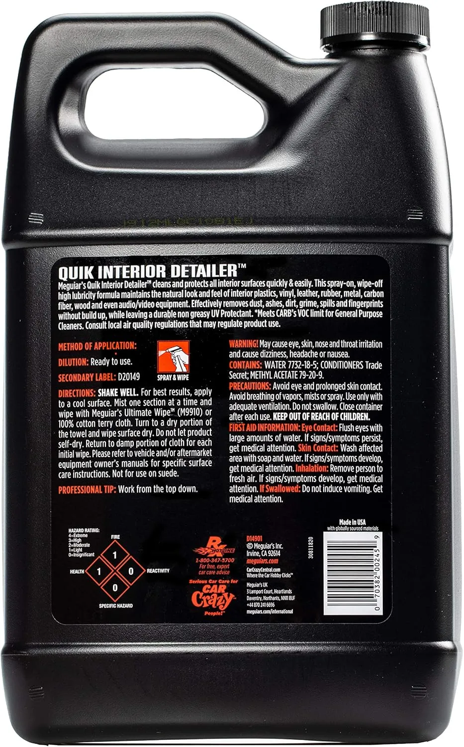 Meguiar's D14901 Detailer Quik Interior Detailer 3.79L safely cleans all interior surfaces 128 Fl Oz (Pack of 1) Quik