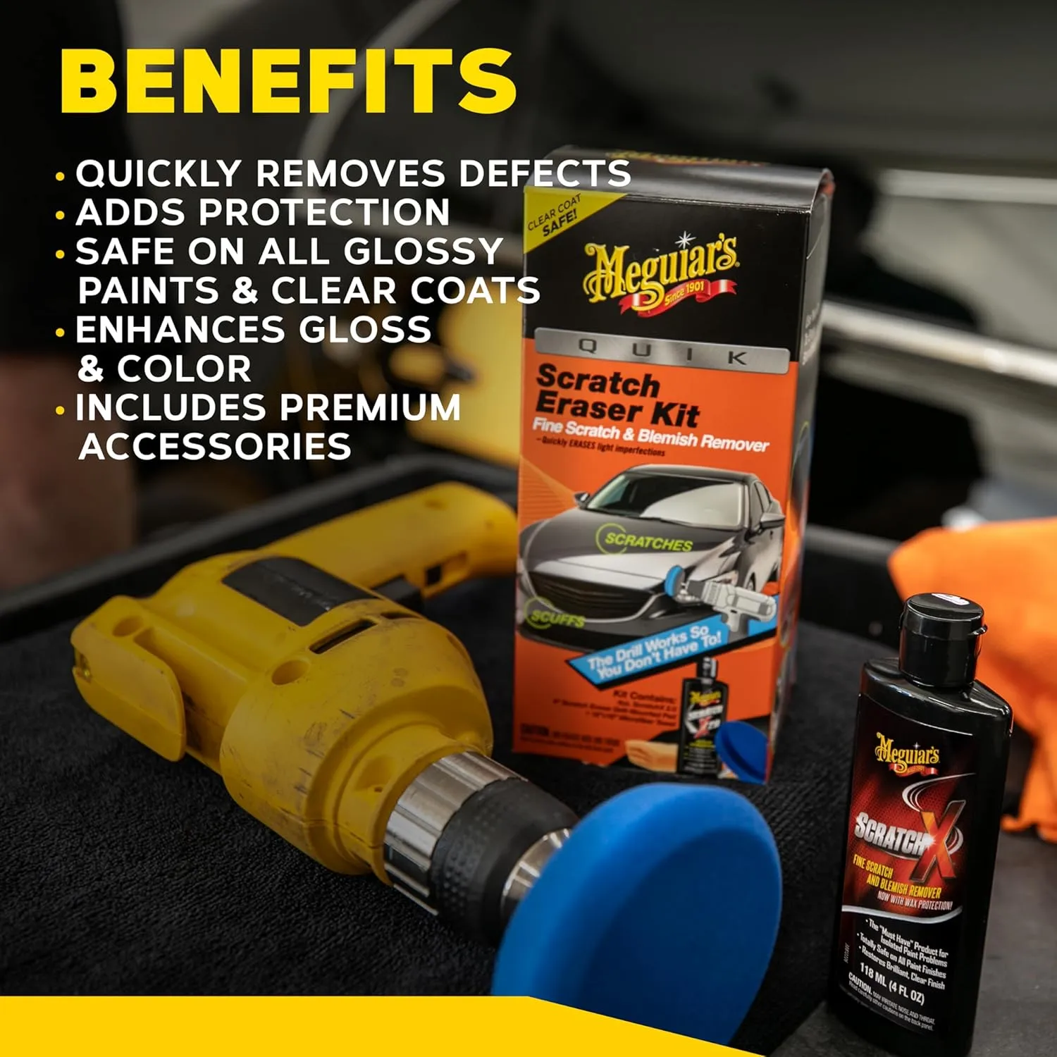 Meguiar's Quik Scratch Eraser Kit, Car Scratch Remover for Repairing Surface Blemishes, Car Care Kit with ScratchX