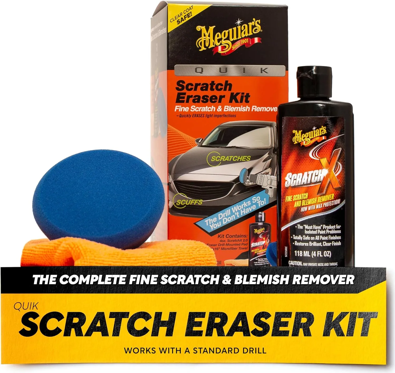 Meguiar's Quik Scratch Eraser Kit, Car Scratch Remover for Repairing Surface Blemishes, Car Care Kit with ScratchX