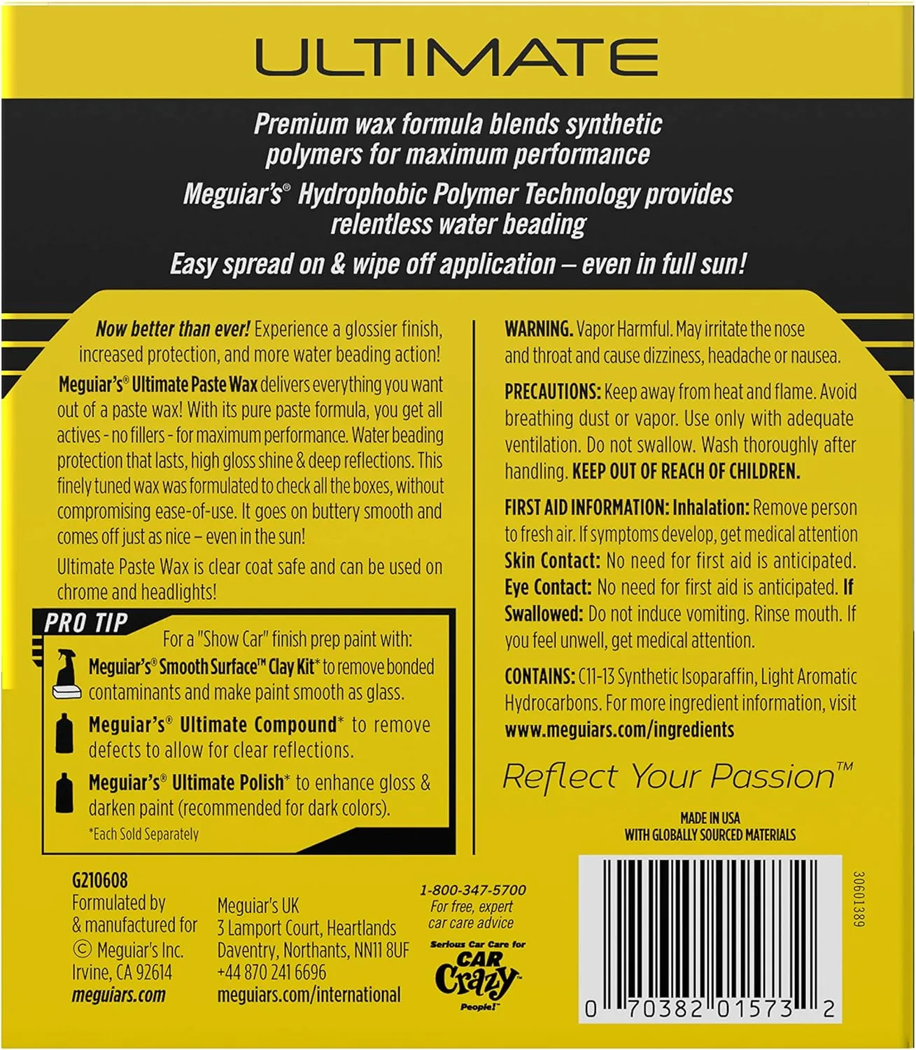 Meguiar's Ultimate Paste Wax - Premium Car Wax for a Deep, Reflective Shine Gloss with Long-Lasting Protection