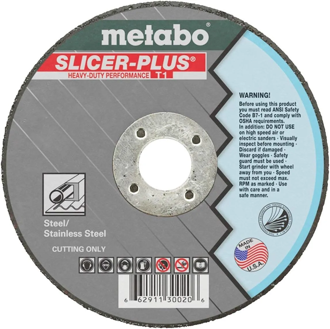Metabo 4-1/2-inch Slicer Plus Wheel | Type 27 | 4.5" x 0.045" x 7/8" | A60TX | Zirconia Alumina | Super Performance