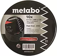 Metabo - Application: Steel/Stainless Steel - Slicer Wheel Promo Tin, 4.5" X.040x7/8 A60T, Pk 10 (655832010)
