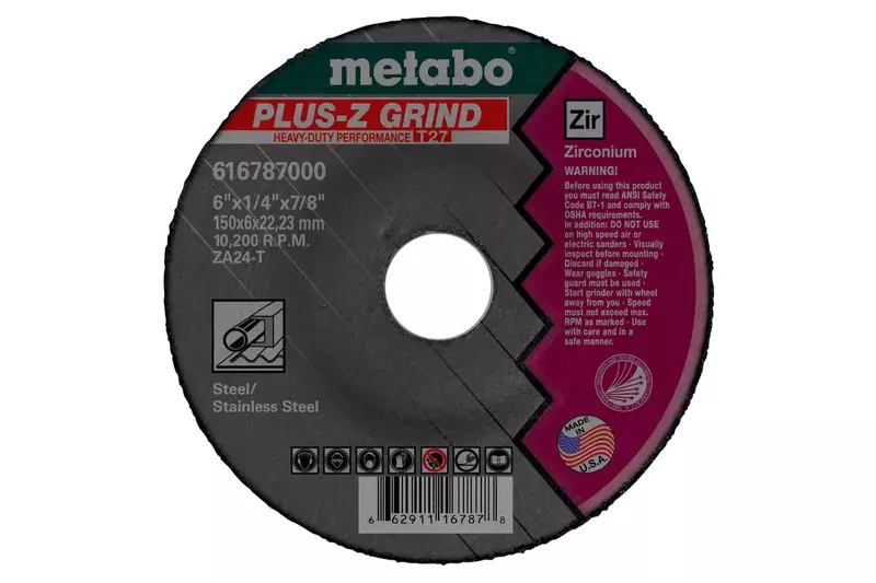 Metabo 4-1/2-inch Plus-Z Grinding Wheel | Type 27 | 4.5" x 1/4" x 5/8"-11 | ZA24T | Zirconia Alumina | Super Performance