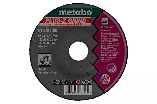 Metabo 4-1/2-inch Plus-Z Grinding Wheel | Type 27 | 4.5" x 1/4" x 5/8"-11 | ZA24T | Zirconia Alumina | Super Performance