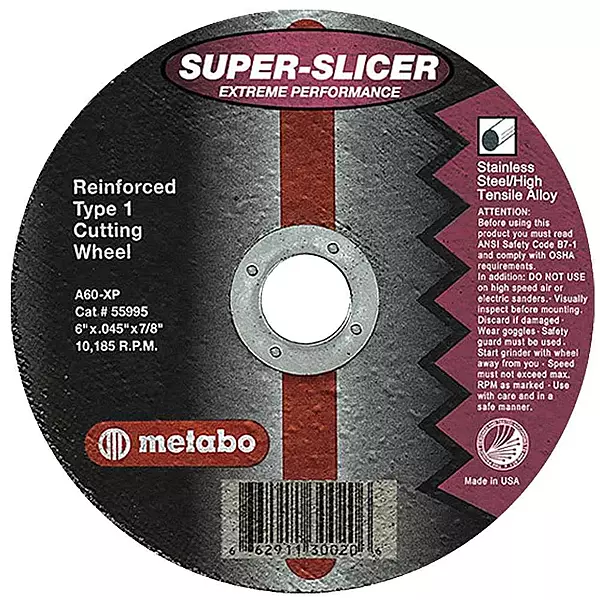 SUPER-SPLICER Extreme Performance Cutting Wheels - 6"x.045x7/8" type 1 slicer wheel a60xp grit