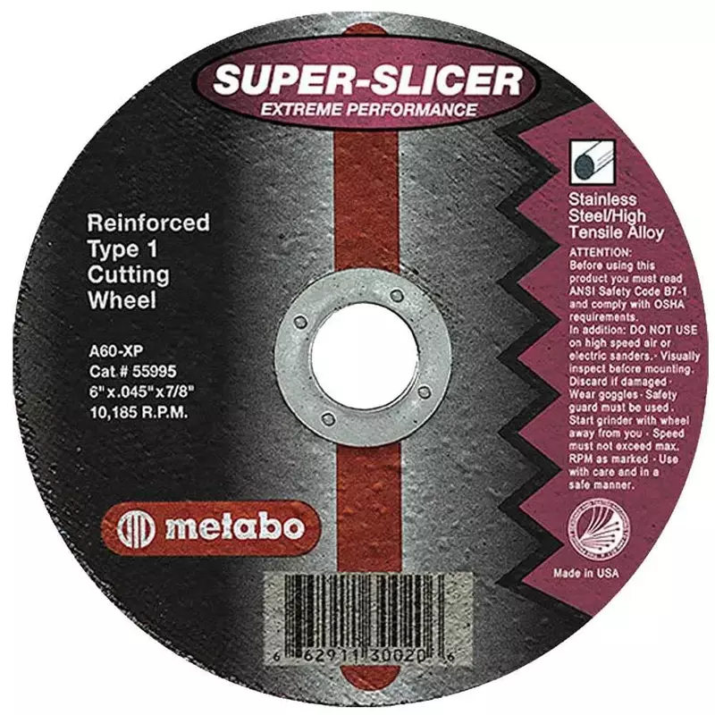 SUPER-SPLICER Extreme Performance Cutting Wheels - 6"x.045x7/8" type 1 slicer wheel a60xp grit