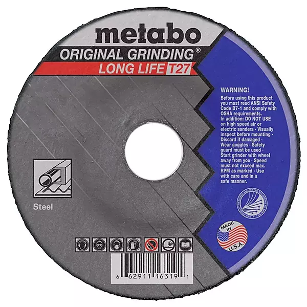 Metabo 6-inch Original Long Life Grinding Wheel | Type 27 | 6" x 1/4" x 7/8" | A24R | Aluminum Oxide | Longer Life