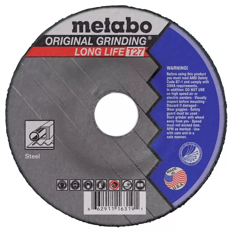Metabo 6-inch Original Long Life Grinding Wheel | Type 27 | 6" x 1/4" x 7/8" | A24R | Aluminum Oxide | Longer Life