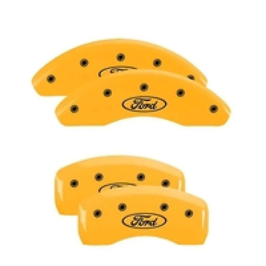 MGP Caliper Covers 10120SFRDYL Caliper Cover, Set of 4 (Yellow Engraved Front and Rear: Oval Logo/Ford Powder Coat Finish Black Characters)