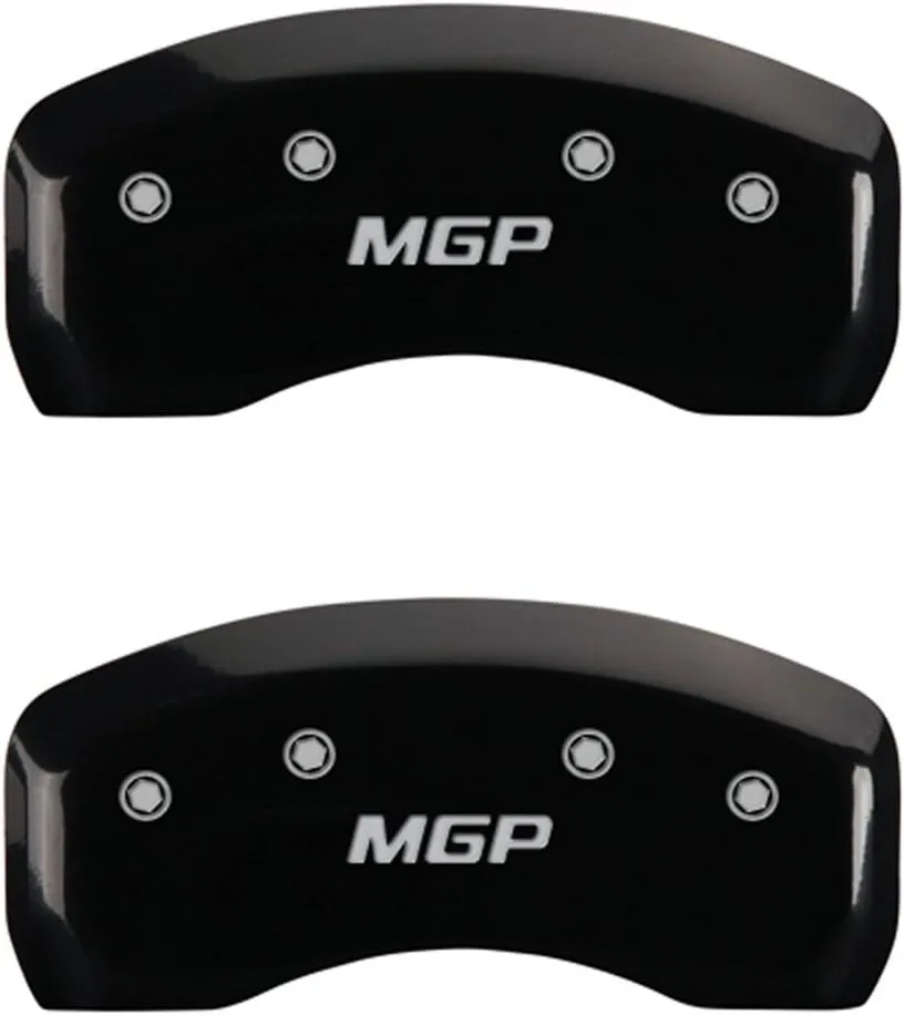MGP Caliper Covers 20220SMGPBK Black Powder Coat Finish Front and Rear Caliper Cover, Set of 4 (MGP Silver Characters, Engraved)