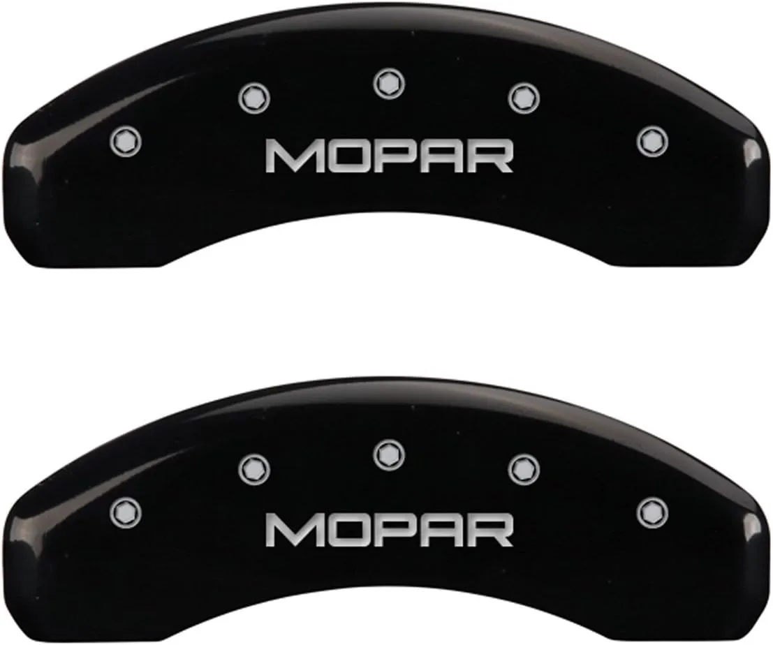 MGP Caliper Covers 42014SMOPBK Black Powder Coat Finish Front and Rear Caliper Cover, Set of 4 (MOPAR Silver Characters, Engraved)