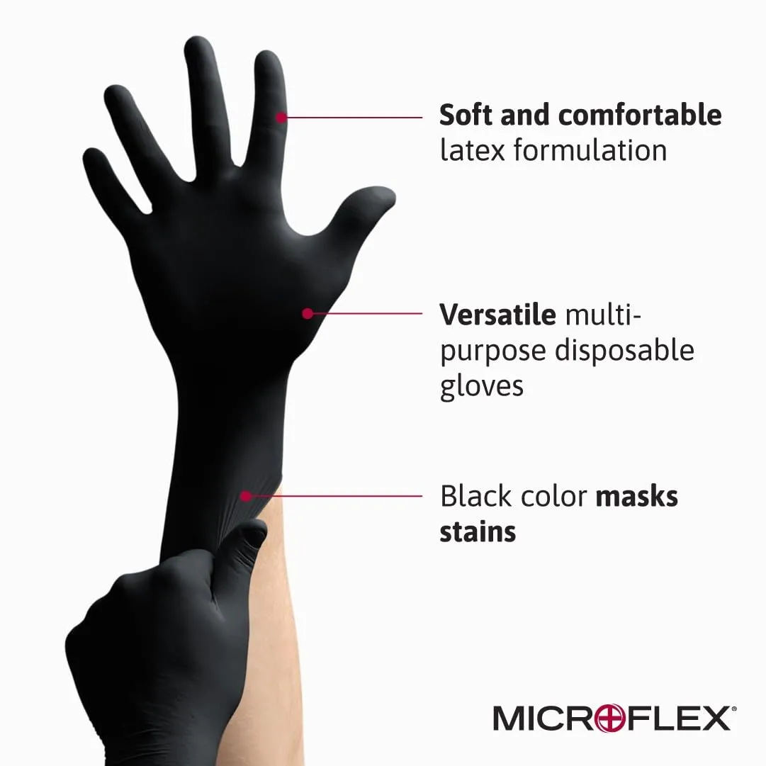 Ansell MICROFLEX Black Dragon BD-100L Heavy Duty 6.7 mil Latex Exam Gloves for Automotive, Food, Life Sciences, Healthcare