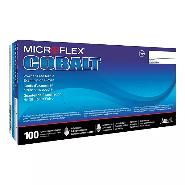 Disposable Gloves: Series Microflex Cobalt, Size Medium, 3.9 mil, Not Coated, Nitrile, General Purpose Grade, Powder-Free, No
