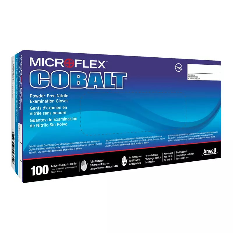 Disposable Gloves: Series Microflex Cobalt, Size Medium, 3.9 mil, Not Coated, Nitrile, General Purpose Grade, Powder-Free, No