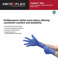 Disposable Gloves: Series Microflex Cobalt, Size Medium, 3.9 mil, Not Coated, Nitrile, General Purpose Grade, Powder-Free, No