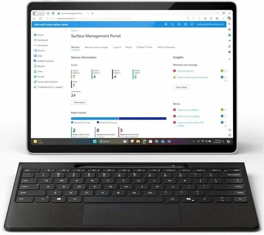 Microsoft Surface Pro 11 Copilot+ PC Tablet - 13" - vPro Technology - 32 GB - 256 GB SSD - Windows 11 Pro - Platinum