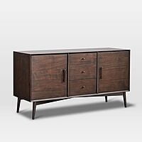 Mid-Century Modern Dark Wood Sideboard with Drawers & Cabinets Mid-Century Modern Dark Wood Sideboard with Drawers & Cabinets