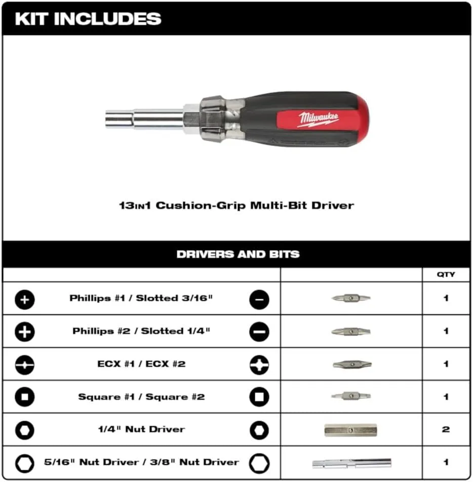 MILWAUKEE 13-in-1 Cushion Grip Screwdriver