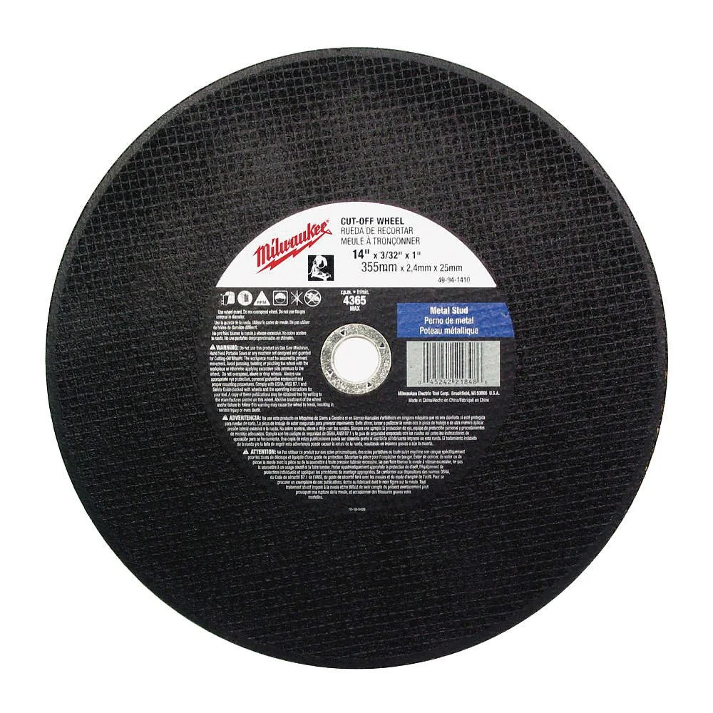 MILWAUKEE ELECTRIC TOOL 49-94-1415 Type 1 Cut-Off Wheel 14" x 3/32" x 1"