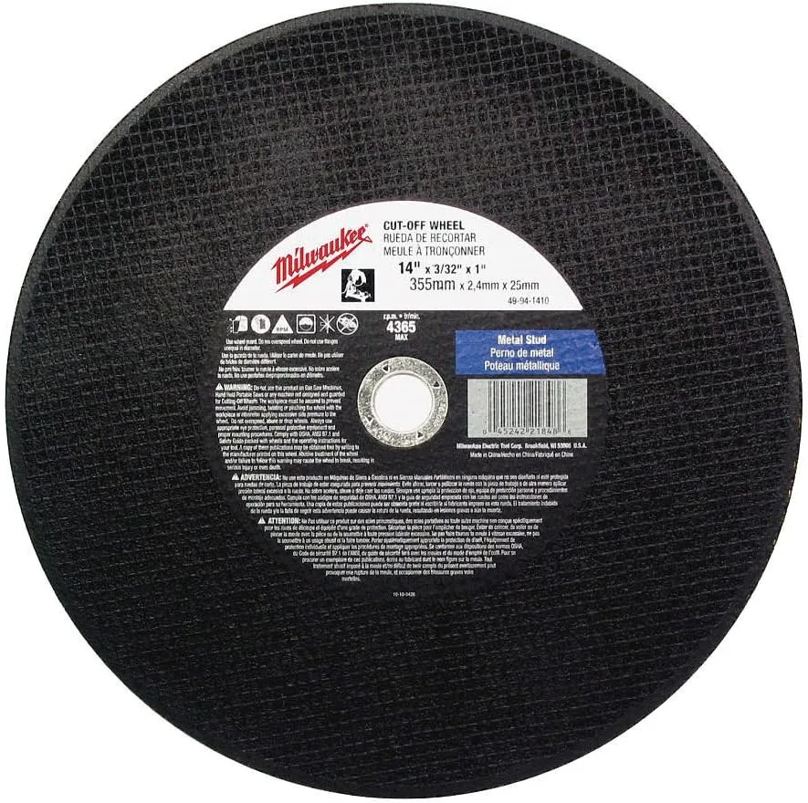 MILWAUKEE ELECTRIC TOOL 49-94-1415 Type 1 Cut-Off Wheel 14" x 3/32" x 1"