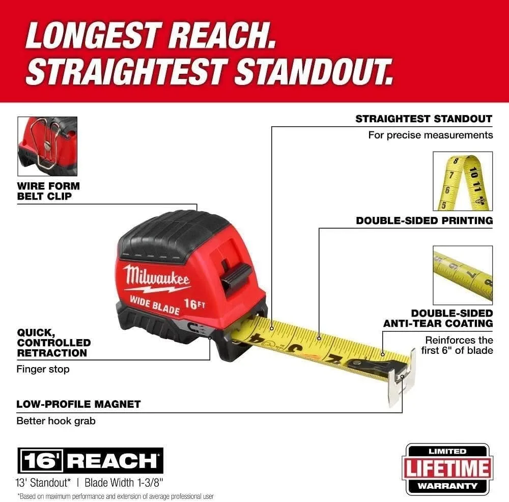 Milwaukee 16FT Wide Blade Magnetic Tape Measure
