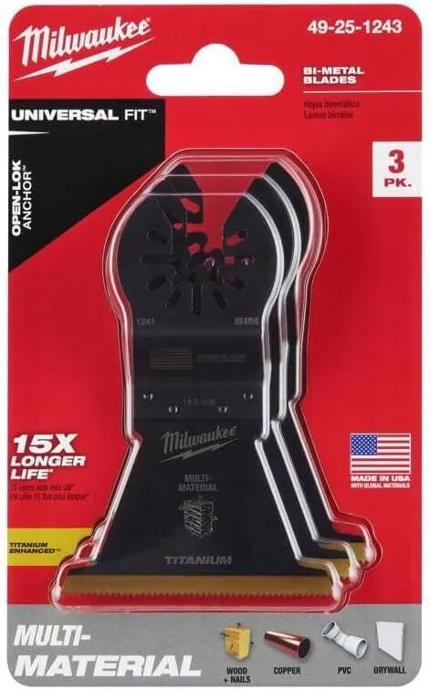 Milwaukee 2-1/2 in Titanium-Enhanced Bi-Metal Oscillating Blade, Open-LOK 3PK