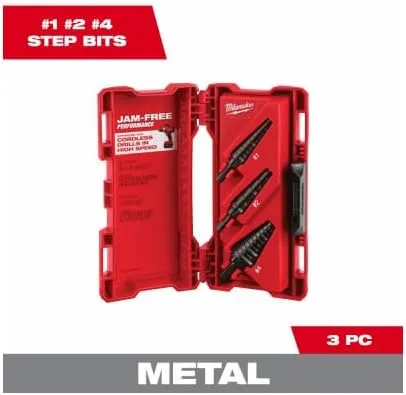 Milwaukee 48-89-9221 3 Piece Step Drill Bit Set, 1/8"–7/8", HSS