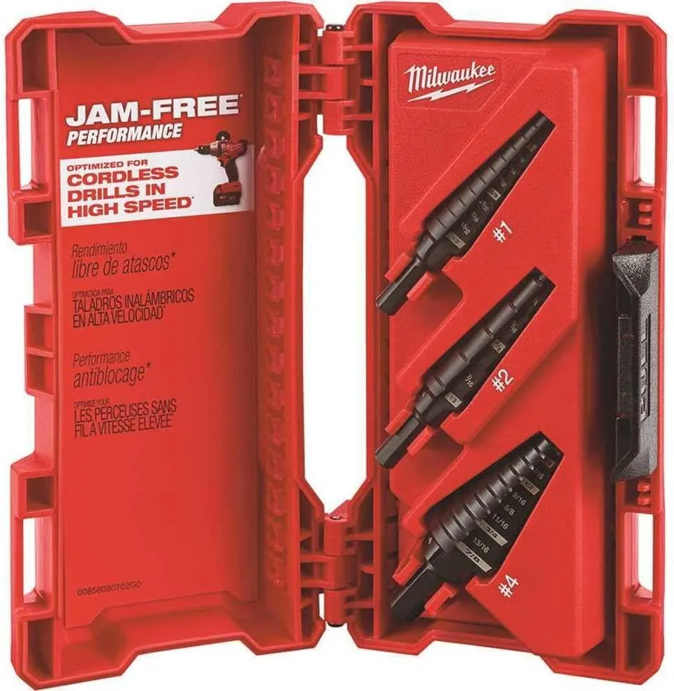 Milwaukee 48-89-9221 3 Piece Step Drill Bit Set, 1/8"–7/8", HSS