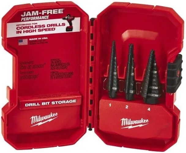 Milwaukee 48-89-9221 3 Piece Step Drill Bit Set, 1/8"–7/8", HSS