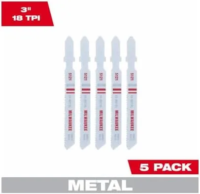 Milwaukee 3 in. 18 TPI Bi-Metal T-Shank Jigsaw Blades, 5-Pack