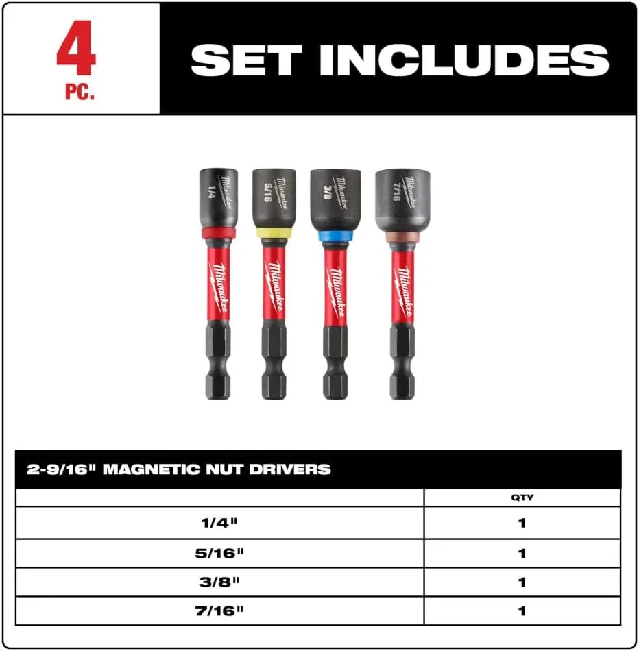 Milwaukee Electric 4-Piece 2-9/16 Inch Magnetic Nut Driver Set