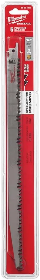 Milwaukee 48-00-1303 Sawzall Blade Wood 5 Teeth per Inch 12-Inch Length, 5 Pieces in 1 Pack