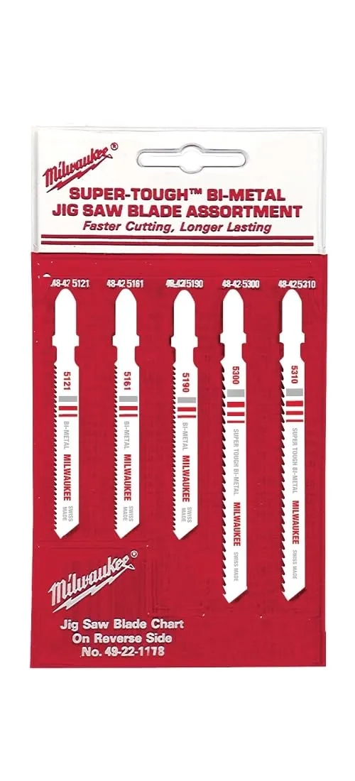 Milwaukee 49-22-1178 T-Shank Metal/Wood Cutting Jig Saw Blade Assortment, 5-Pack