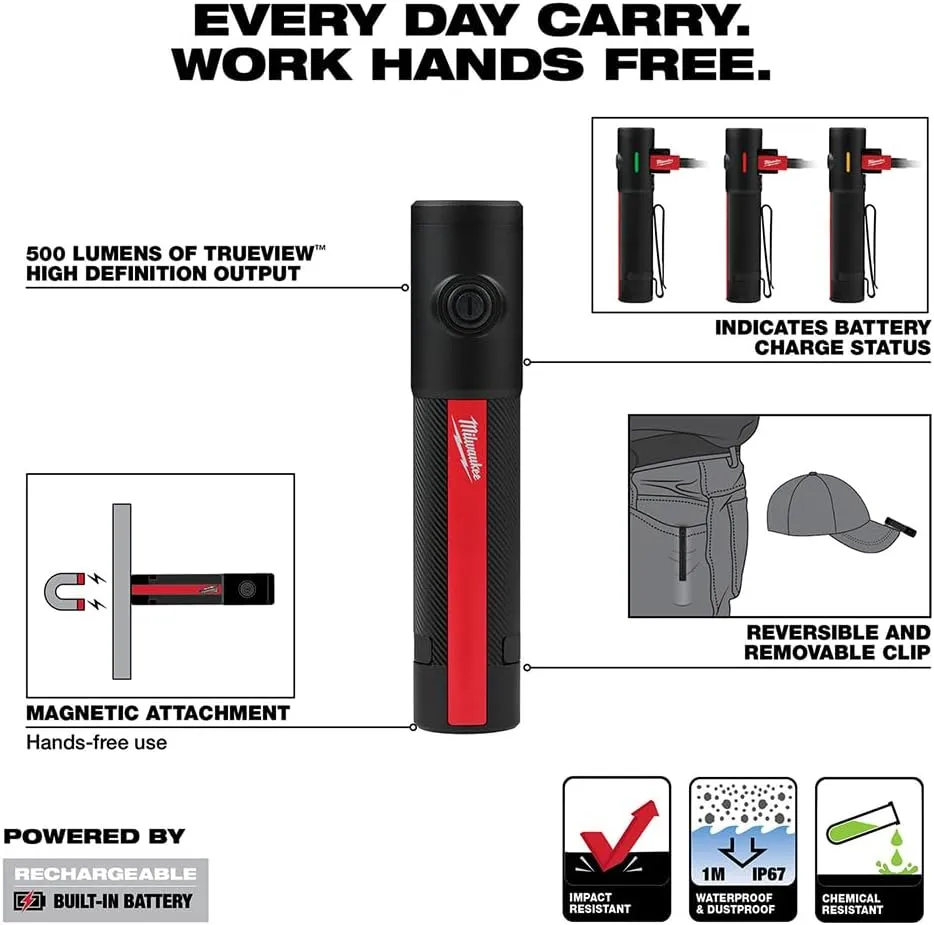 Milwaukee Electric - 500L Everyday Carry Flashlight W/Magnet Recharge