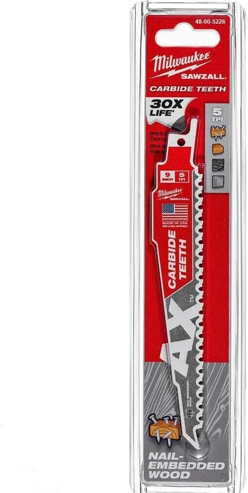 Milwaukee 48-00-5226 9" Carbide Reciprocating Saw Blade