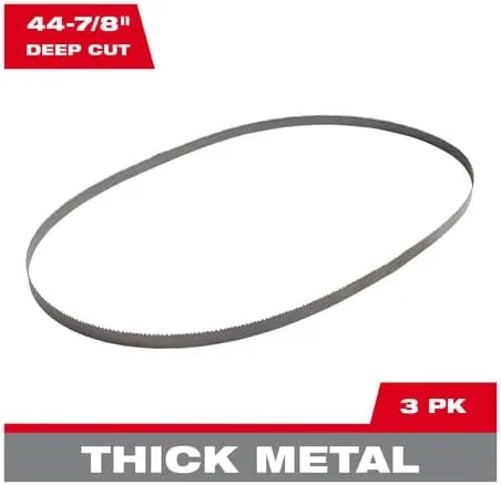Milwaukee Portable Band Saw Blade, Bi-Metal, 44-7/8" x 1/2" x 0.020", 10 TPI, 3-Pack