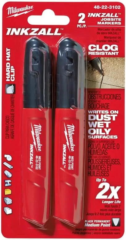 Milwaukee 48-22-3102 Inkzall Point Marker, Medium, Black, 2-Pack