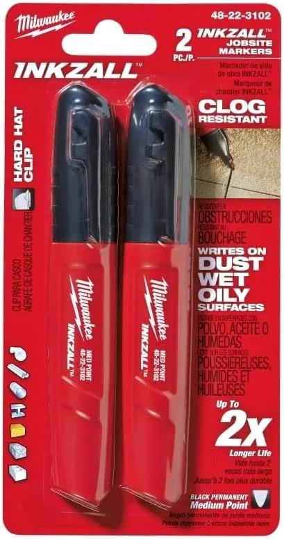 Milwaukee 48-22-3102 Inkzall Point Marker, Medium, Black, 2-Pack