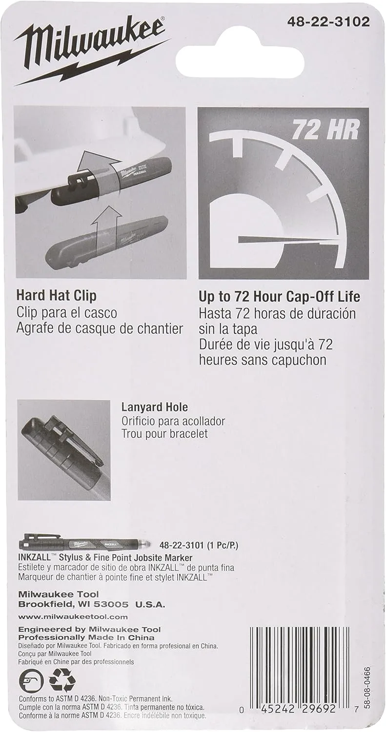 Milwaukee 48-22-3102 Inkzall Point Marker, Medium, Black, 2-Pack