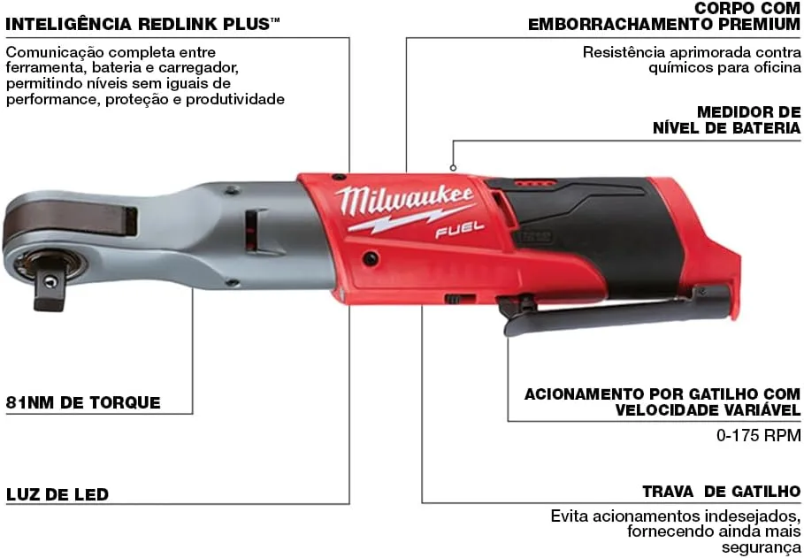 Milwaukee M12 FUEL 1/2" Ratchet with 2 Batteries and Charger Kit 2558-22