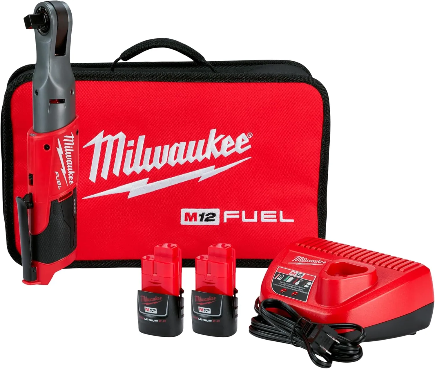 Milwaukee M12 FUEL 1/2" Ratchet with 2 Batteries and Charger Kit 2558-22