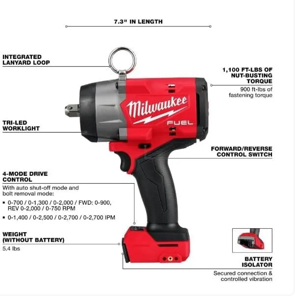 Milwaukee M18 FUEL 1/2in High Torque Impact Wrench w/ Pin Detent (Bare Tool)