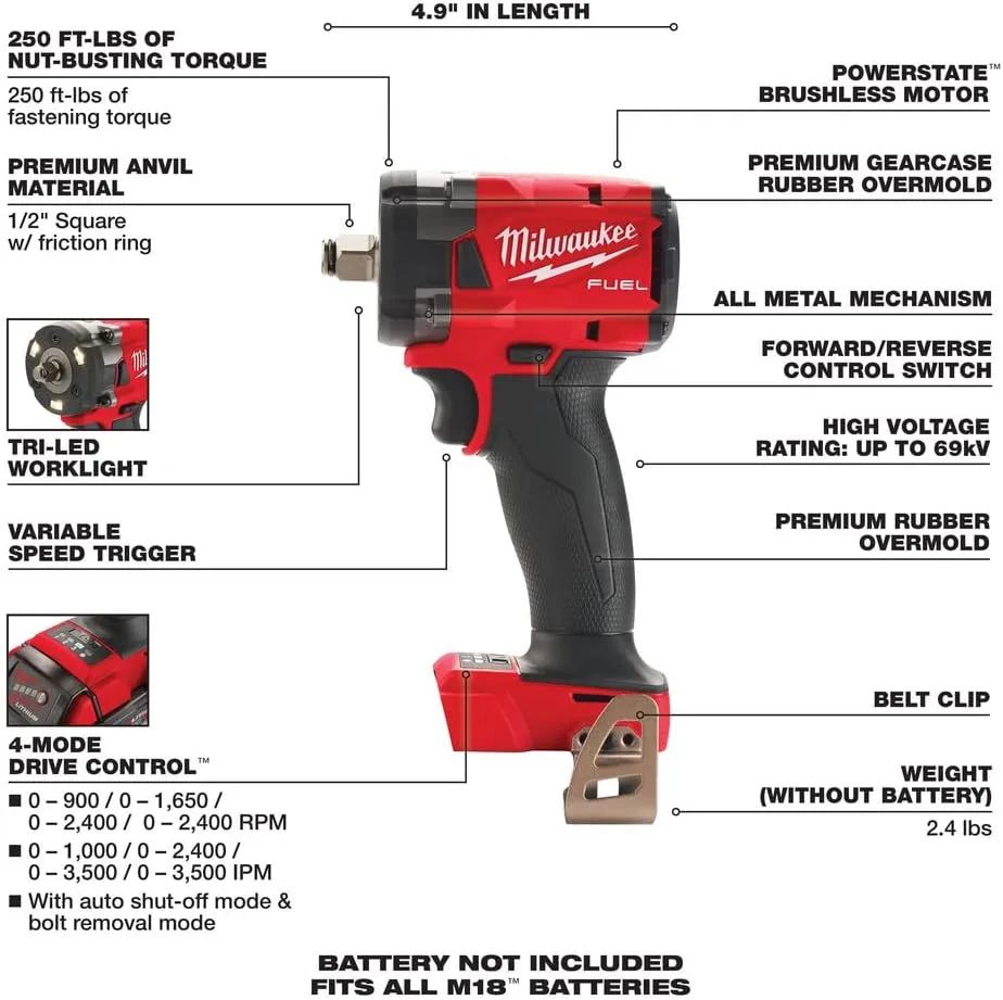 Milwaukee Electric - M18 Fuel 1/2 Compact Impact Wrench W/FRIC Ring