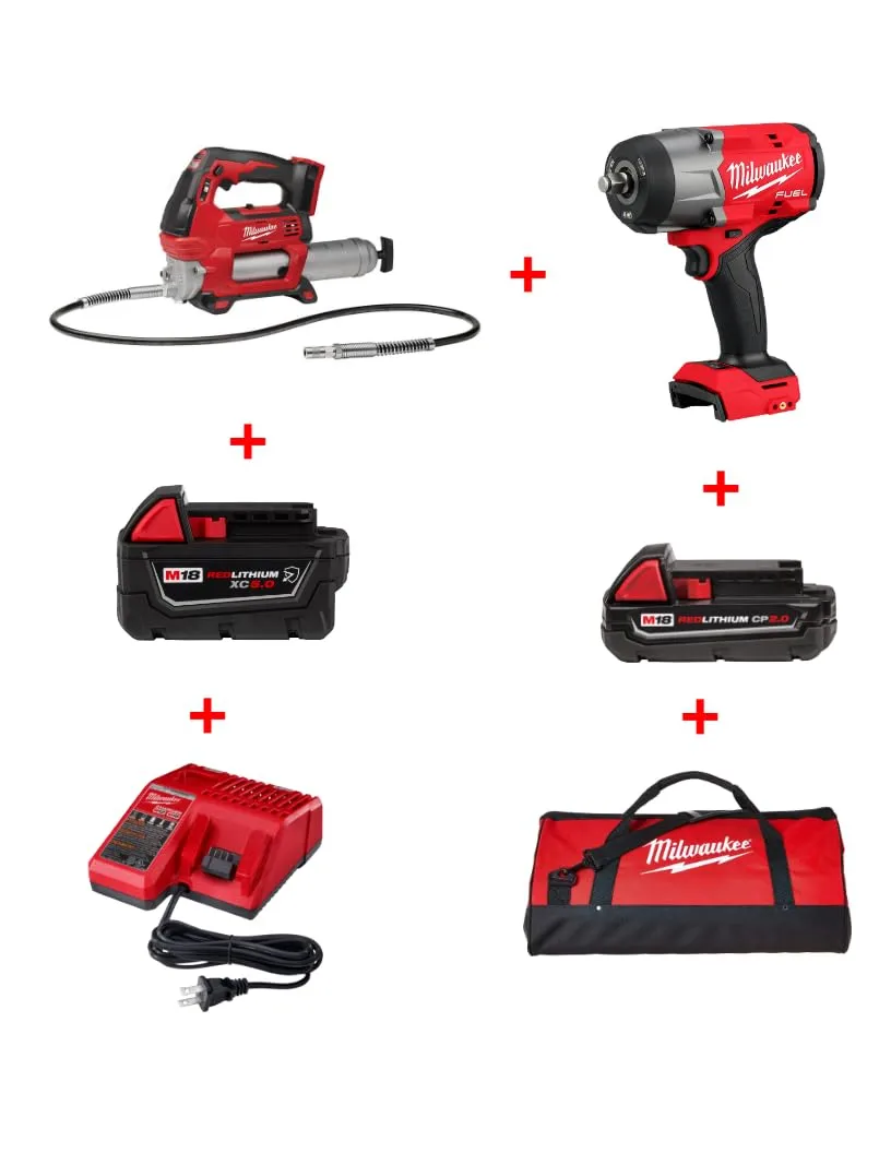 Milwaukee M18 FUEL 1/2" High Torque Impact Wrench & Grease Gun Combo Kit (2967-22GG)