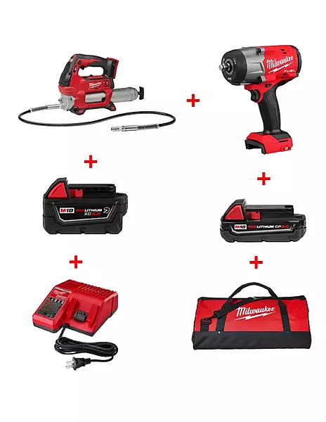 Milwaukee M18 FUEL 1/2" High Torque Impact Wrench & Grease Gun Combo Kit (2967-22GG)