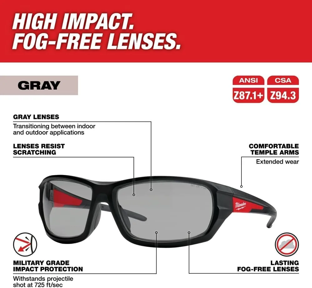 PERFORMANCE SAFETY GLASSES GRAY FOG-FREE LENSES